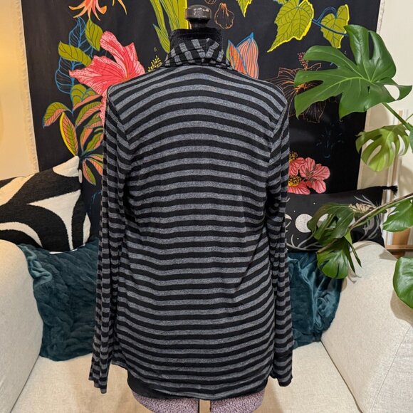 Twenty One Open Front Drape Shawl Cardigan, Black/Grey Stripes, Large - Picture 3 of 9
